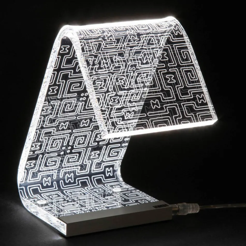 Lampada da Tavolo Led Cristallo Acrilico Piegato Decoro a Laser - Possett Viadurini