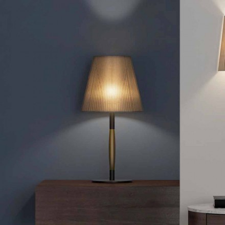 Lampada da Tavolo Moderna in Metallo, Legno e Organza Made in Italy - Boom Viadurini