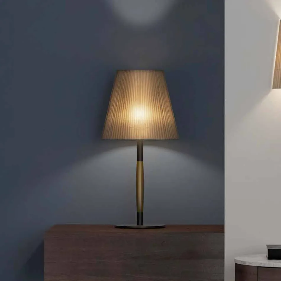 Lampada da Tavolo Moderna in Metallo, Legno e Organza Made in Italy - Boom Viadurini