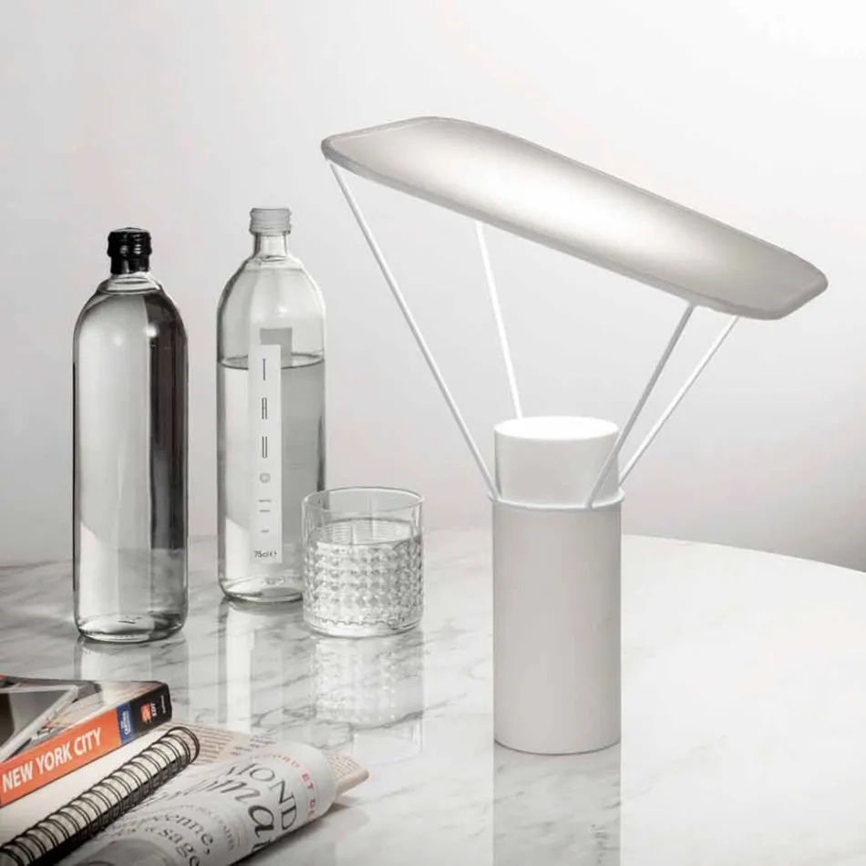 Lampada da Tavolo Moderna in Resina e Cotone Bianco Made in Italy - Fiera Viadurini