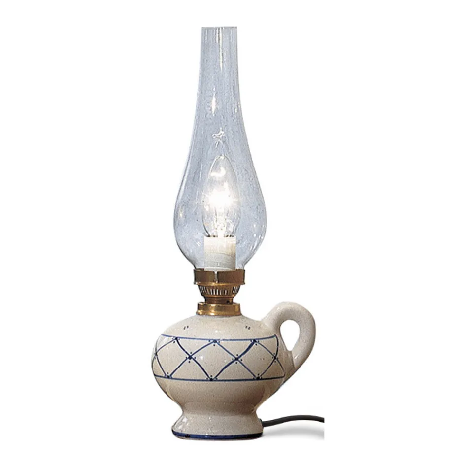 Lampada da tavolo rustica in ceramica decorata a mano Ferroluce Viadurini