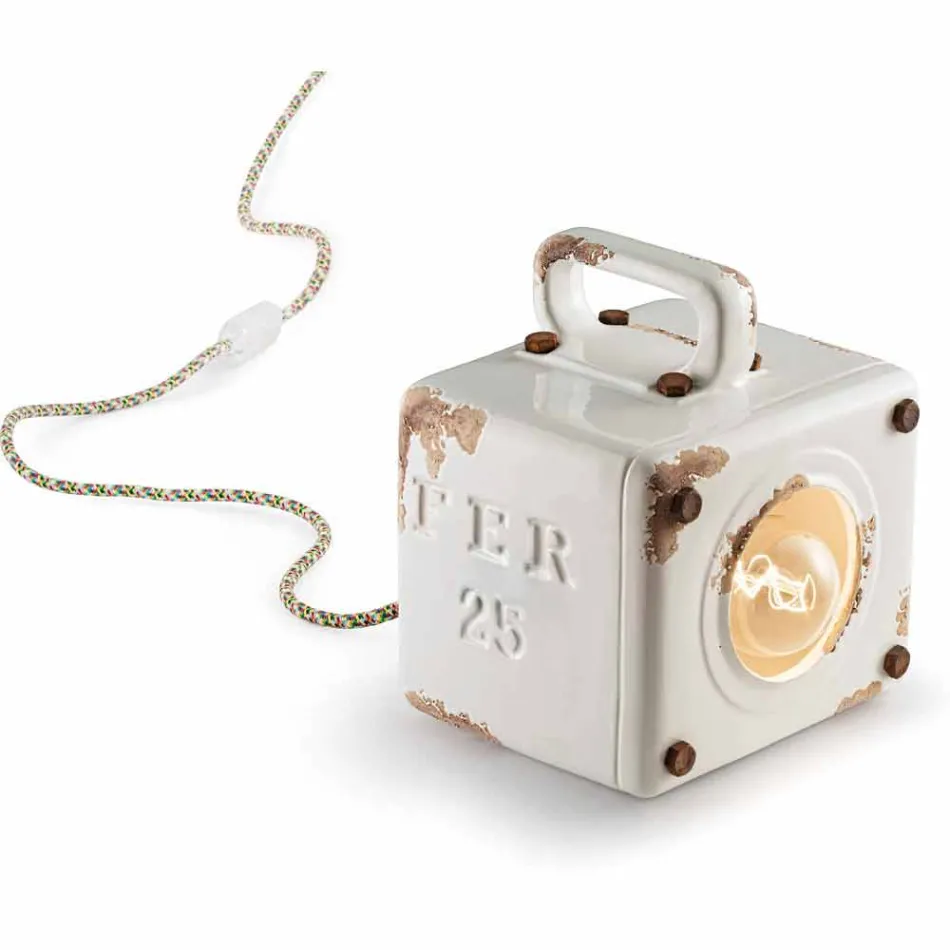 Lampada da tavolo stile industriale in ceramica e ferro Valerie Viadurini
