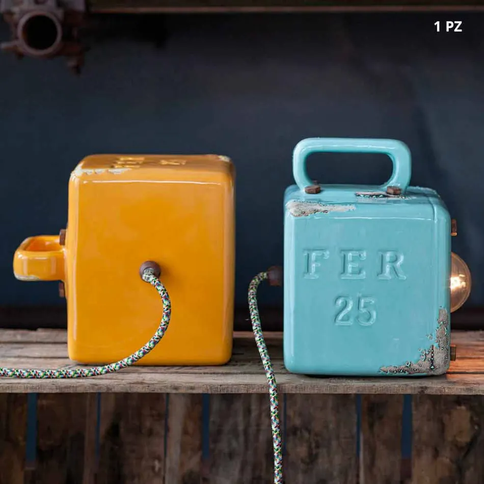 Lampada da tavolo stile industriale in ceramica e ferro Valerie Viadurini