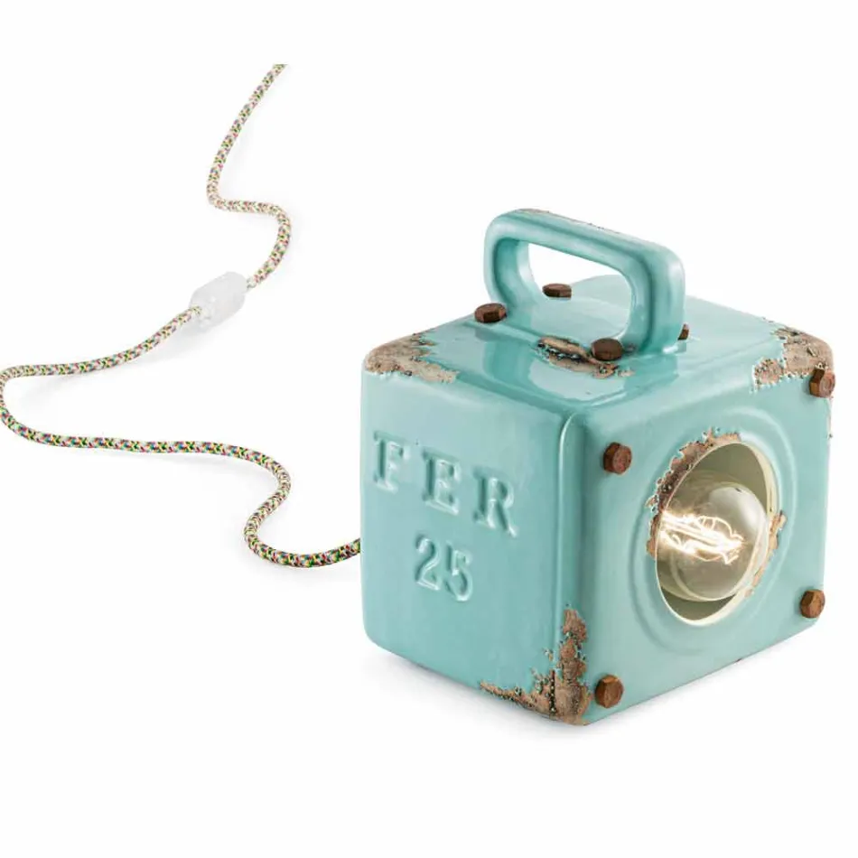 Lampada da tavolo stile industriale in ceramica e ferro Valerie Viadurini
