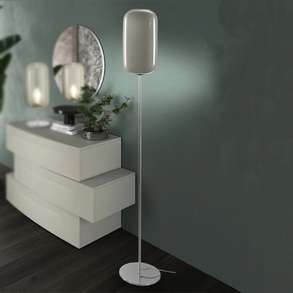 Lampada da Terra Artigianale in Vetro Veneziano Soffiato a Mano - Bambù Viadurini