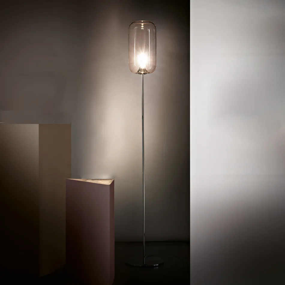 Lampada da Terra Artigianale in Vetro Veneziano Soffiato a Mano - Bambù Viadurini