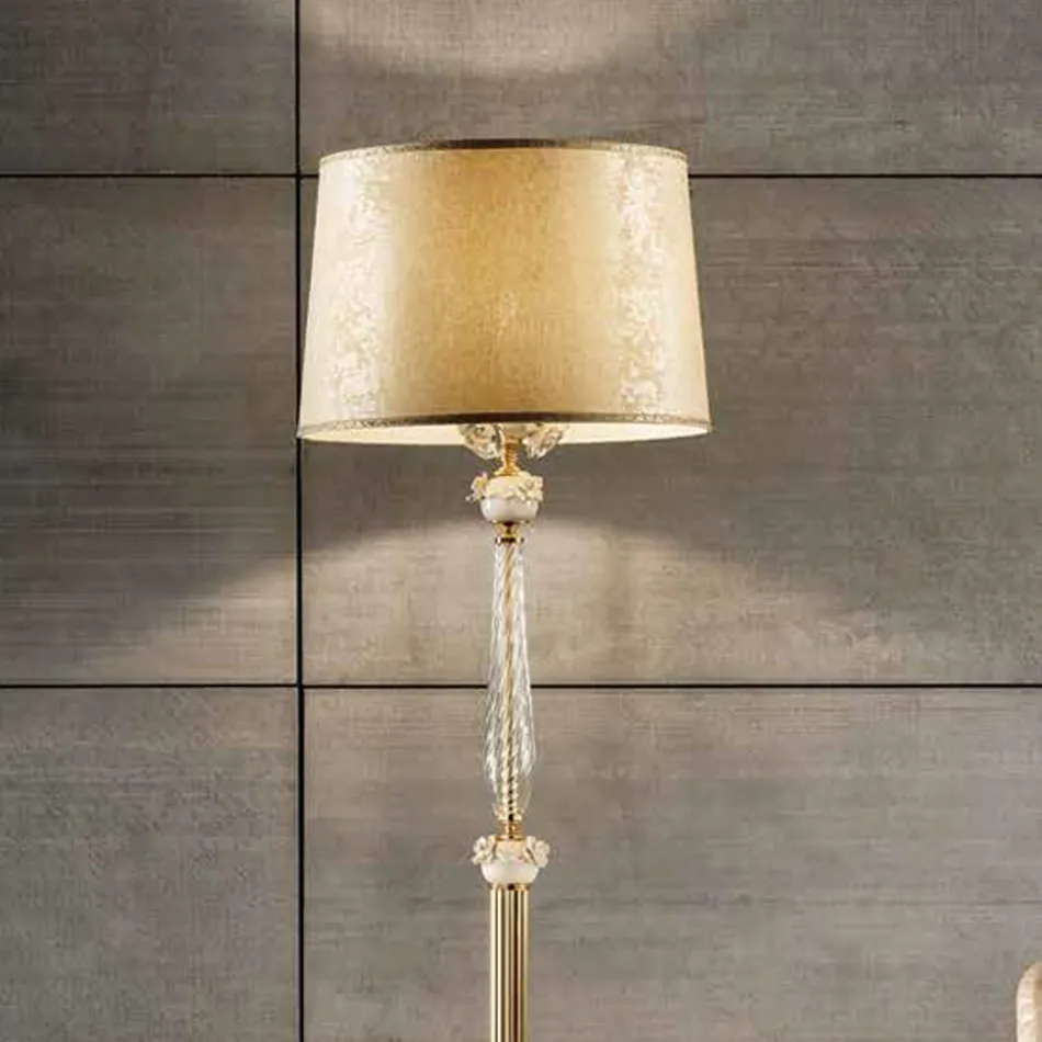 Lampada da Terra Classica in Porcellana e Vetro Soffiato di Lusso - Eteria Viadurini