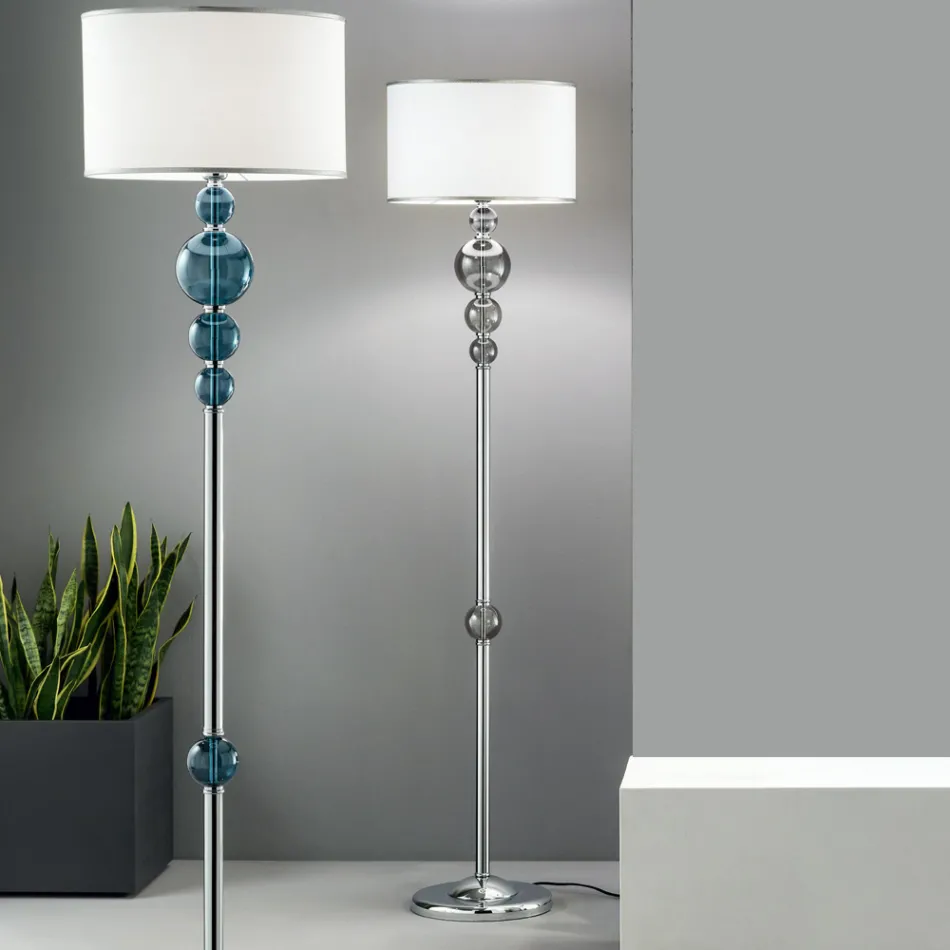 Lampada da Terra Classico in Vetro Artigianale Italiano e Paralume - Memore Viadurini