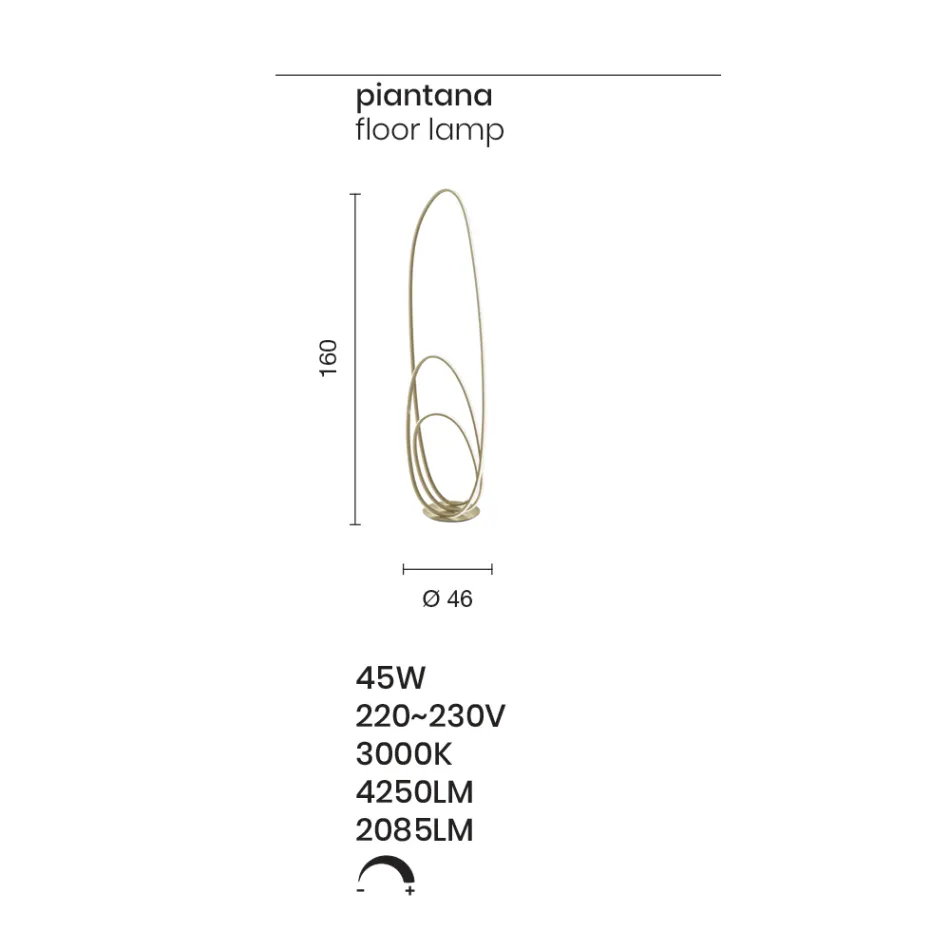 Lampada da Terra Design in Metallo Verniciato Finitura Oro con LED - Simea Viadurini