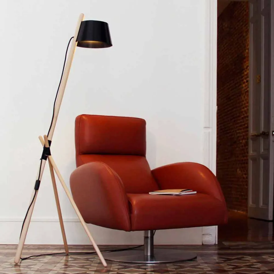 Lampada da Terra di Design in Legno di Faggio e Metallo Laccato - Avetta Viadurini