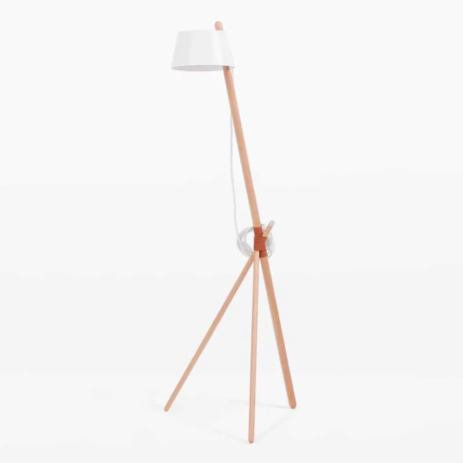 Lampada da Terra di Design in Legno di Faggio e Metallo Laccato - Avetta Viadurini