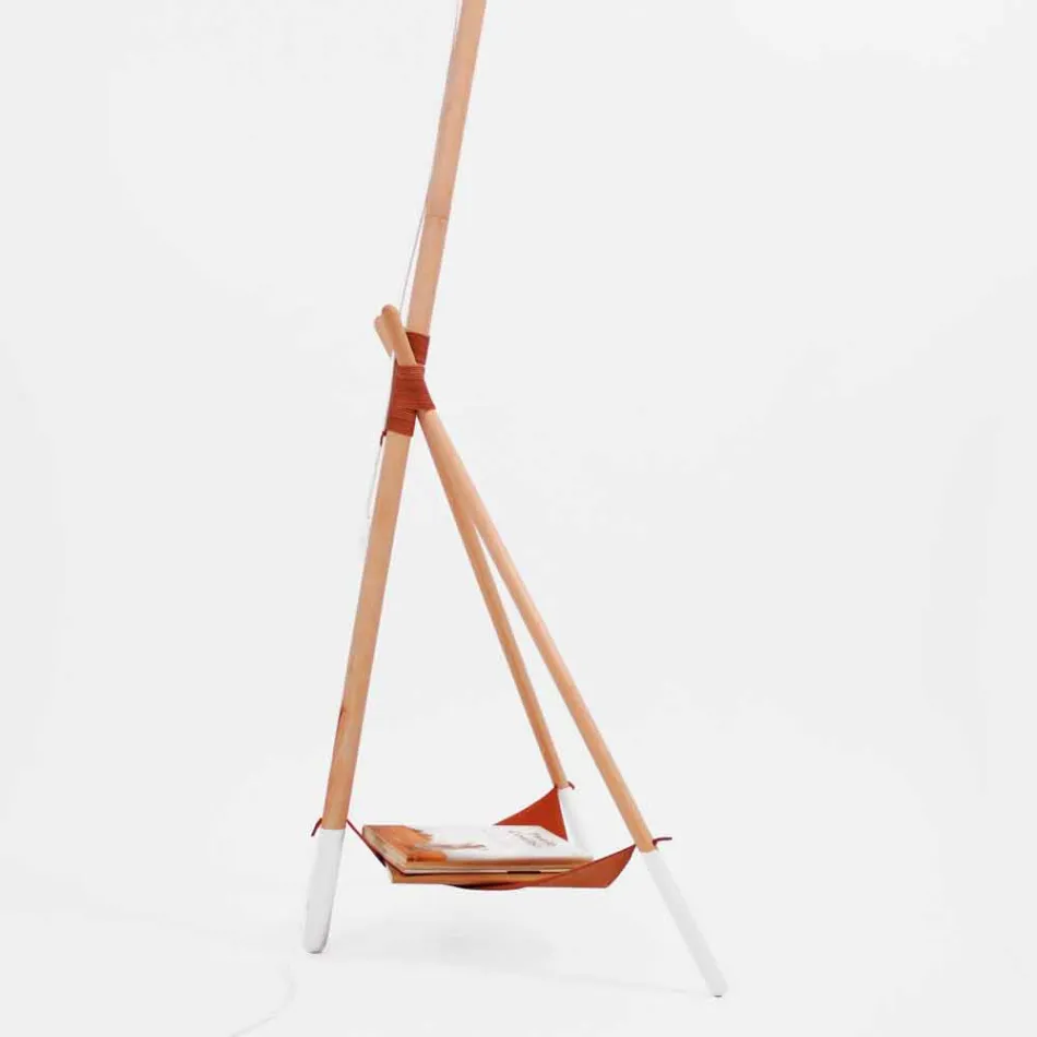 Lampada da Terra di Design in Legno di Faggio e Metallo Laccato - Avetta Viadurini