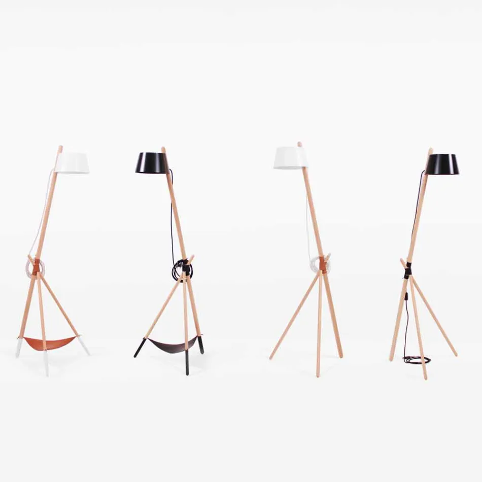 Lampada da Terra di Design in Legno di Faggio e Metallo Laccato - Avetta Viadurini