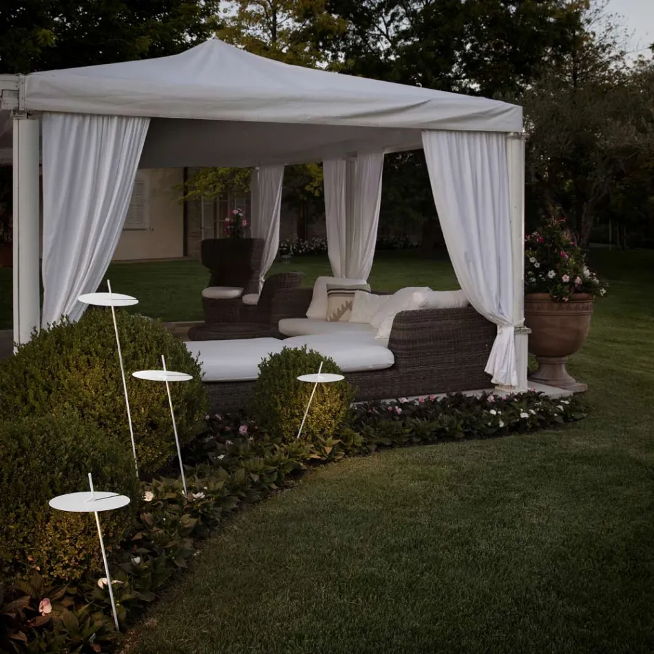 Lampada da Terra Giardino Alluminio Bianco Design a Foglia Ninfea - Cipriam Viadurini