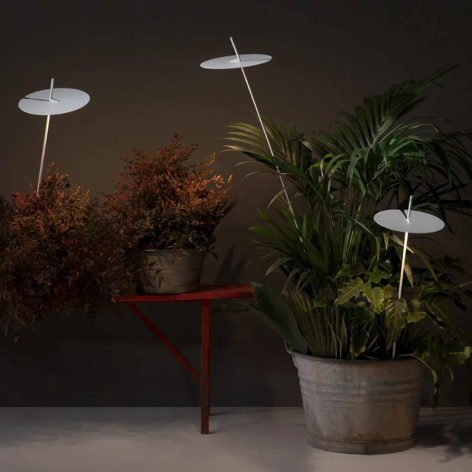 Lampada da Terra Giardino Alluminio Bianco Design a Foglia Ninfea - Cipriam Viadurini