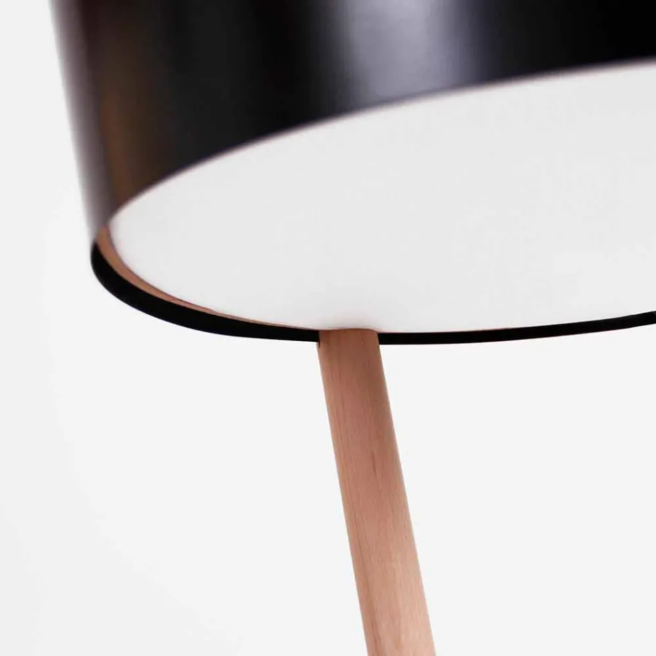 Lampada da Terra in Legno e Metallo con Dettagli in Pelle Vegana - Avetta Viadurini