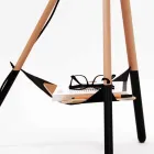 Lampada da Terra in Legno e Metallo con Dettagli in Pelle Vegana - Avetta Viadurini