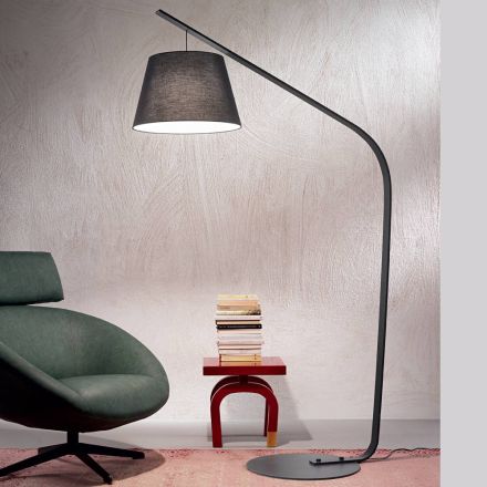 Lampada da Terra in Metallo con Paralume Rivestito in Tessuto - Rivella Viadurini