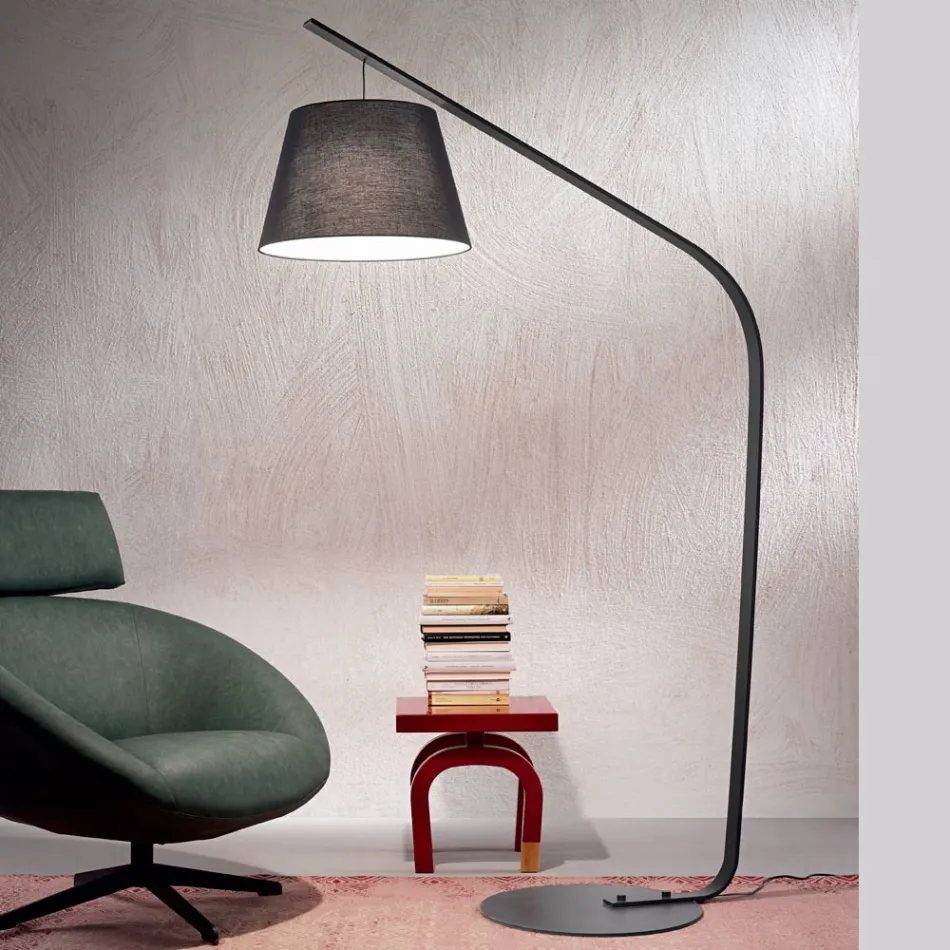 Lampada da Terra in Metallo con Paralume Rivestito in Tessuto - Rivella Viadurini