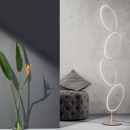 Lampada da Terra in Metallo Finitura Oro con LED Dimmerabile - Raissa Viadurini