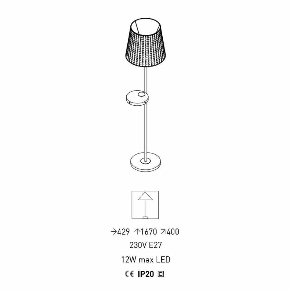 Lampada da Terra in Metallo Nero e Rattan con Mensola Made in Italy - Livia Viadurini