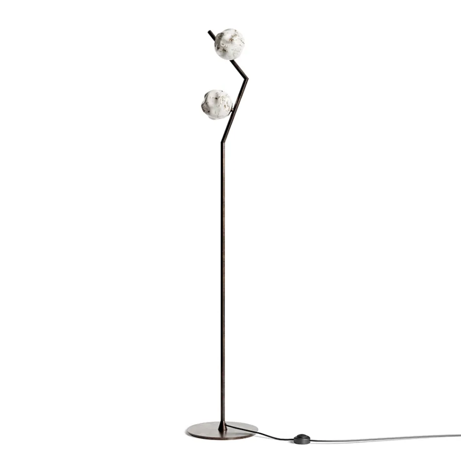 Lampada da Terra in Ottone Scuro e Vetro Stone Made in Italy - Bottega Viadurini