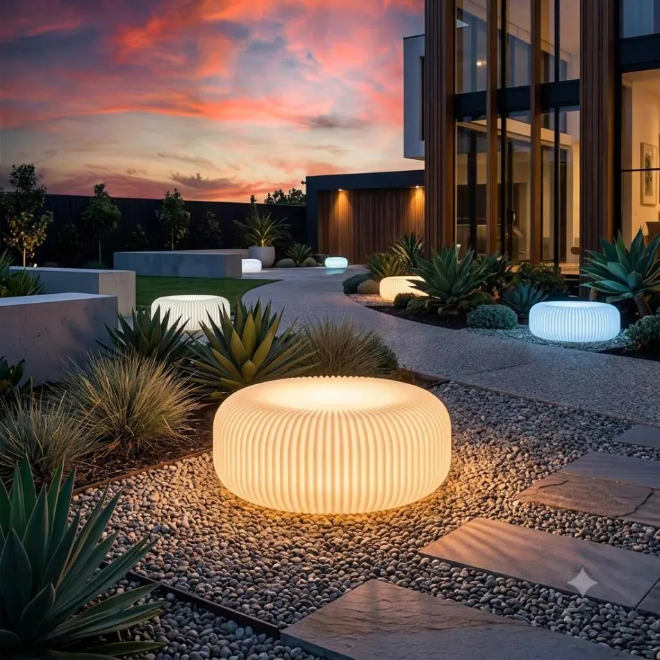 Lampada da Terra in Polietilene Alabastro per Esterni Made in Italy - Disco Viadurini
