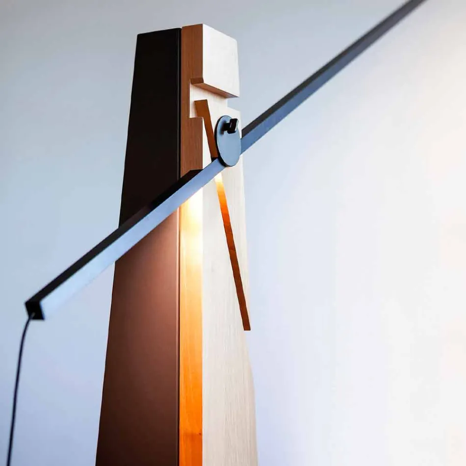 Lampada da Terra in Rovere Massello e Acciaio Made in Italy, Pregiata - Calisto Viadurini