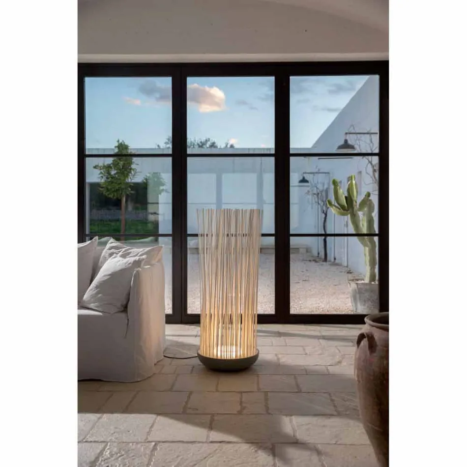 Lampada da Terra Led in Tecnopolimero Grigio e Bacchette in Pvc Bianco - Tatto Viadurini