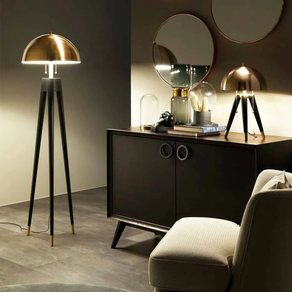 Lampada da Terra Moderna in Metallo e Ottone Spazzolato Made in Italy - Peter Viadurini
