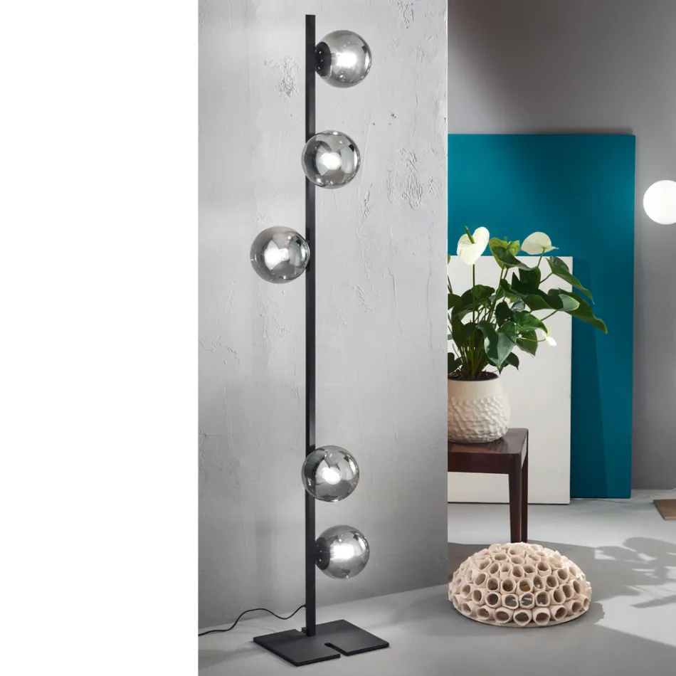 Lampada da Terra Moderna in Metallo Nero o Oro e Vetro Soffiato - Birga Viadurini