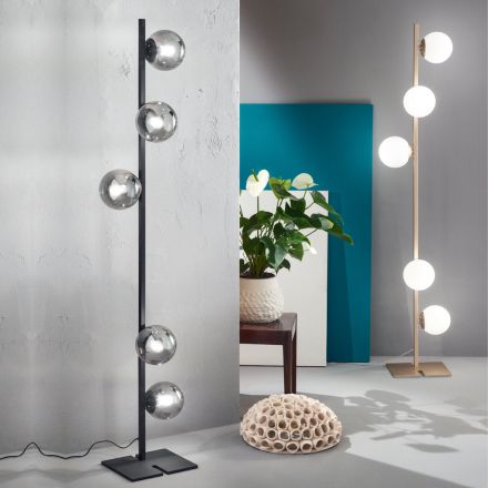 Lampada da Terra Moderna in Metallo Nero o Oro e Vetro Soffiato - Birga Viadurini