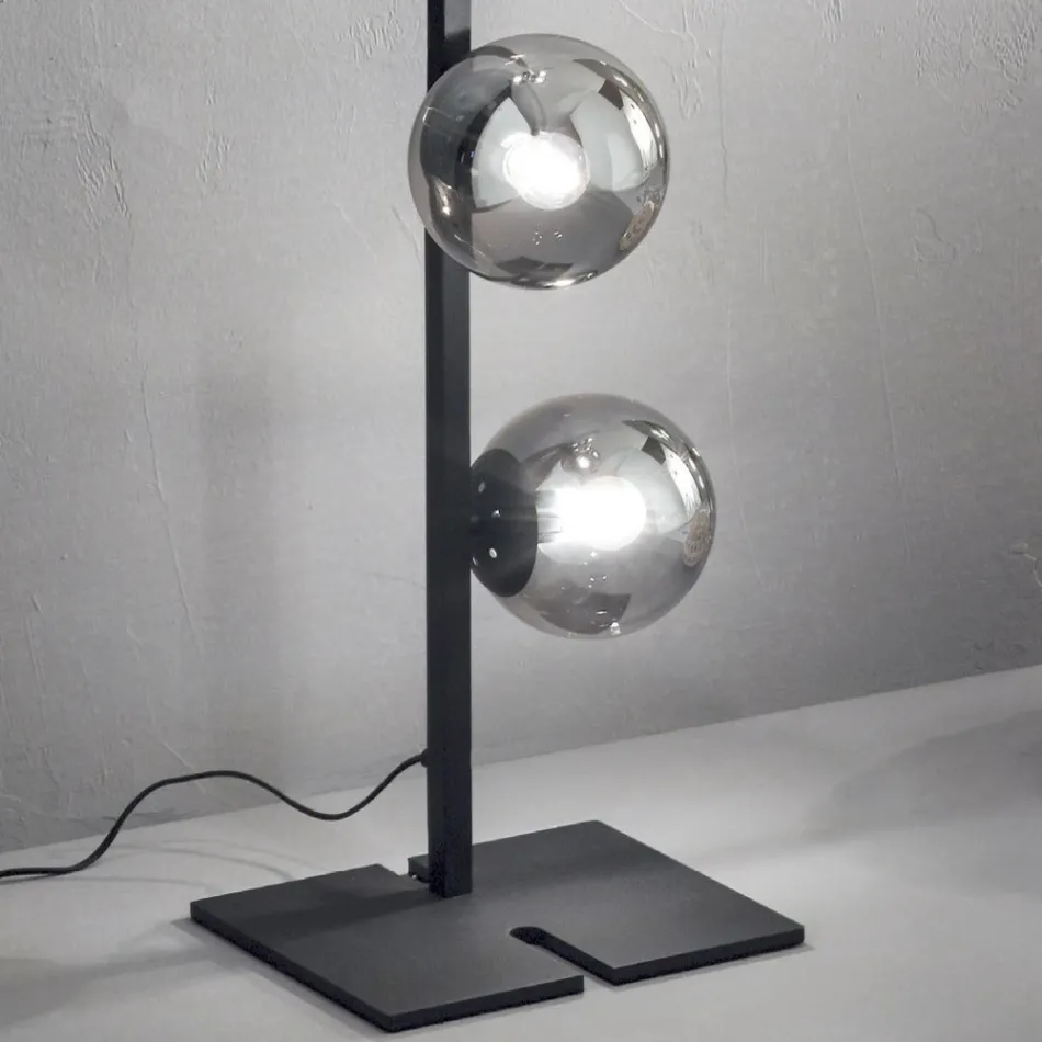 Lampada da Terra Moderna in Metallo Nero o Oro e Vetro Soffiato - Birga Viadurini