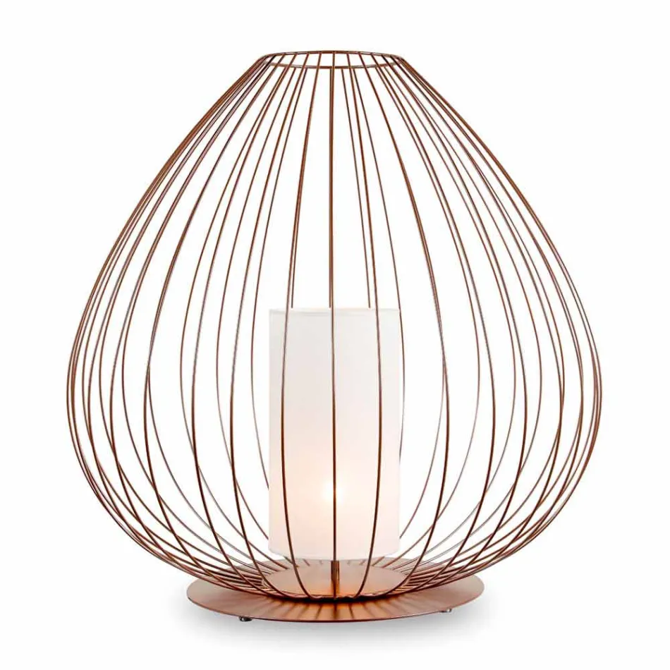 Lampada da Terra o da Appoggio in Filo Metallico Bianco o Bronzo - Lanterna Viadurini