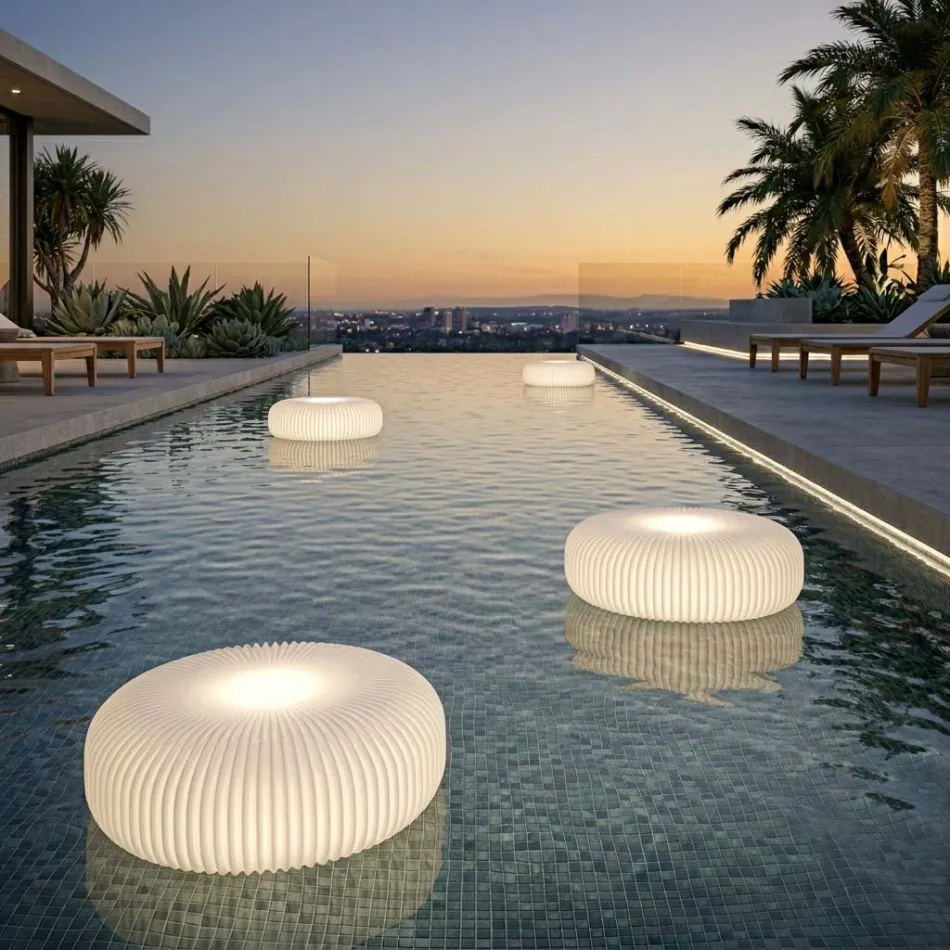 Lampada da Terra per Esterni in Polietilene Bianco Made in Italy - Disco Viadurini