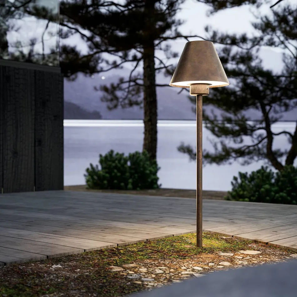 Lampada da Terra per Esterno in Ottone e Rame Made in Italy - Spada Viadurini