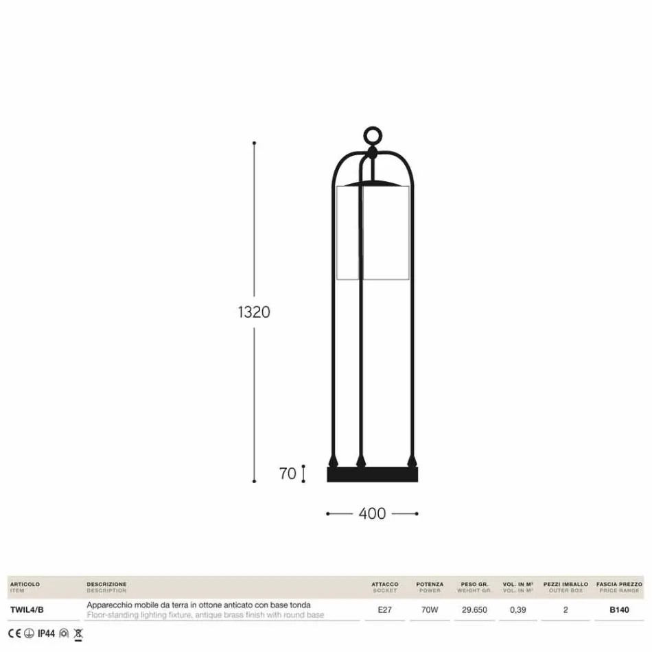 Lampada da terra per esterno  in ottone Pitosforo Viadurini