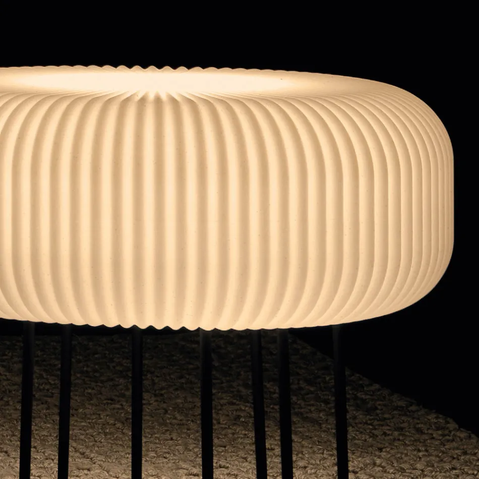 Lampada da Terra per Interni in Polietilene Alabastro Made in Italy - Disco Viadurini