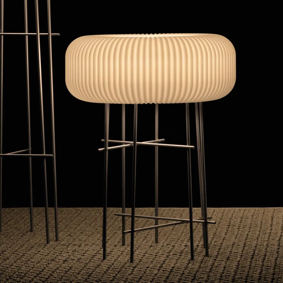 Lampada da Terra per Interni in Polietilene Alabastro Made in Italy - Disco Viadurini