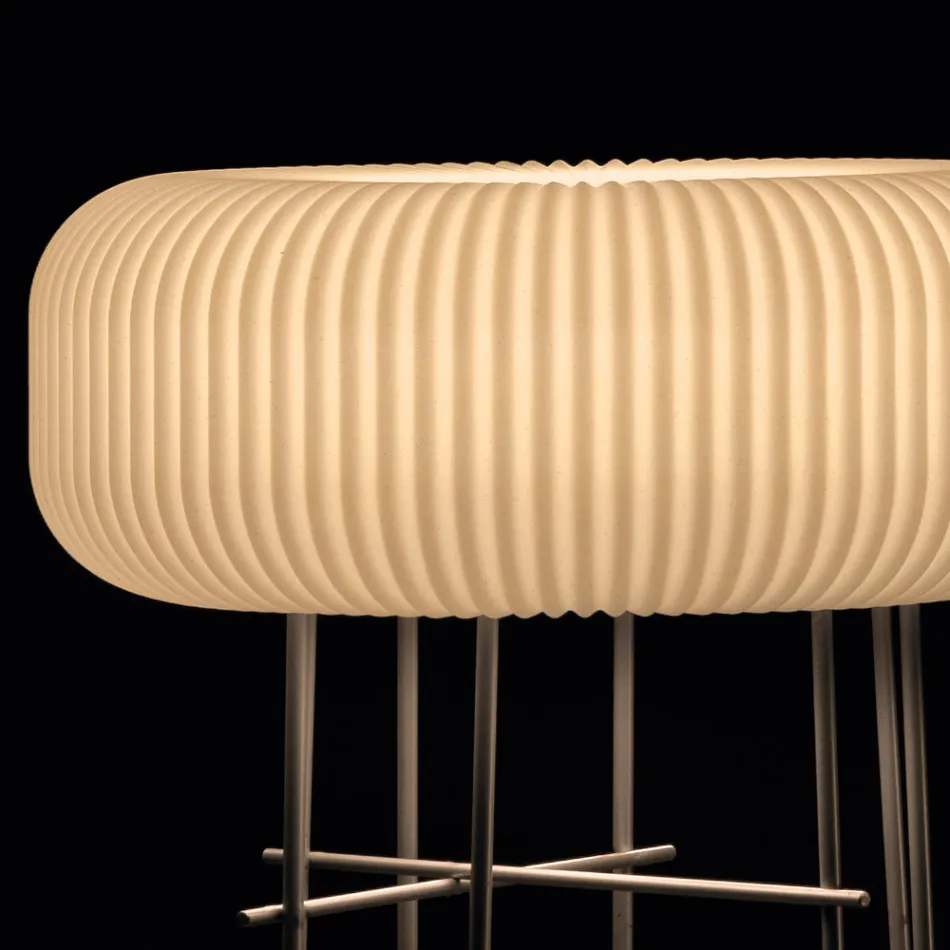 Lampada da Terra per Interni in Polietilene Alabastro Made in Italy - Disco Viadurini
