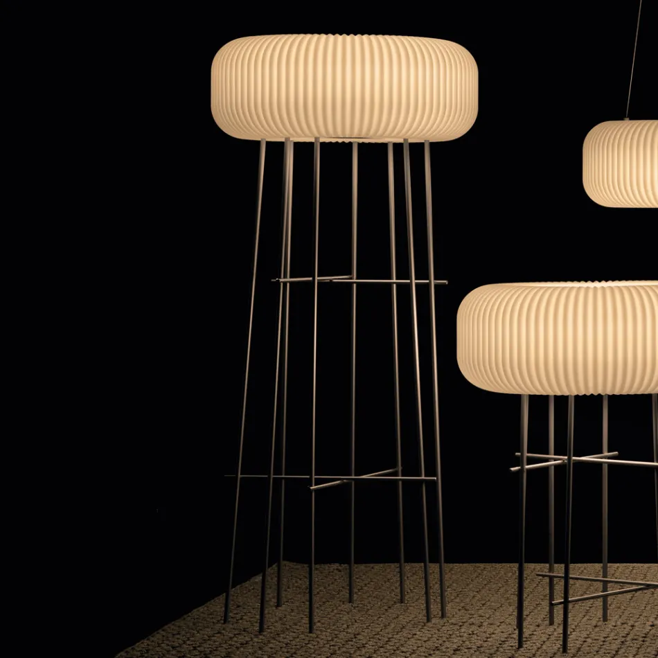 Lampada da Terra per Interni in Polietilene Alabastro Made in Italy - Disco Viadurini
