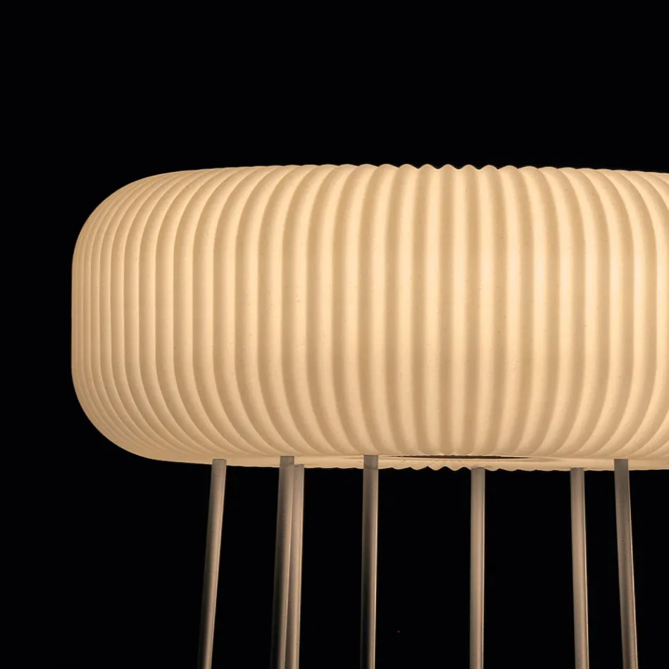 Lampada da Terra per Interni in Polietilene Alabastro Made in Italy - Disco Viadurini