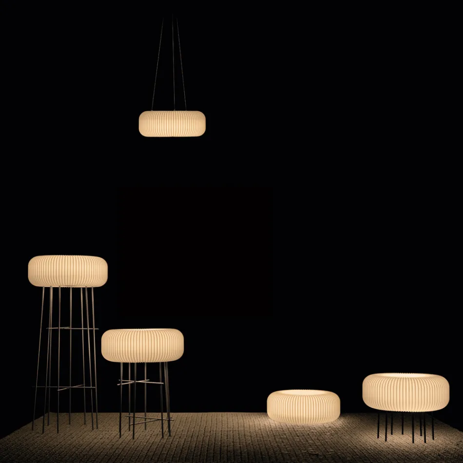 Lampada da Terra per Interni in Polietilene Alabastro Made in Italy - Disco Viadurini