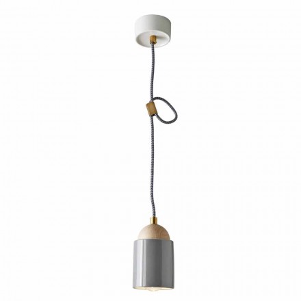 Lampada di design a sospensione in legno e ceramica made in Italy Asia Viadurini