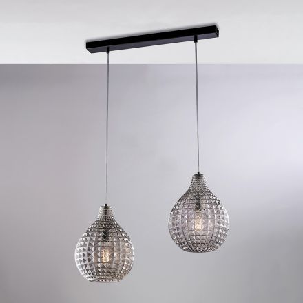 Lampada di Design in Metallo in Vetro con Pendenti in Cristallo - Atlas Viadurini