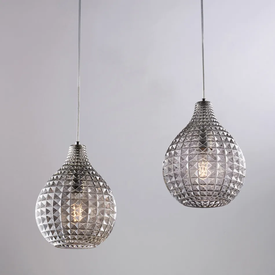 Lampada di Design in Metallo in Vetro con Pendenti in Cristallo - Atlas Viadurini