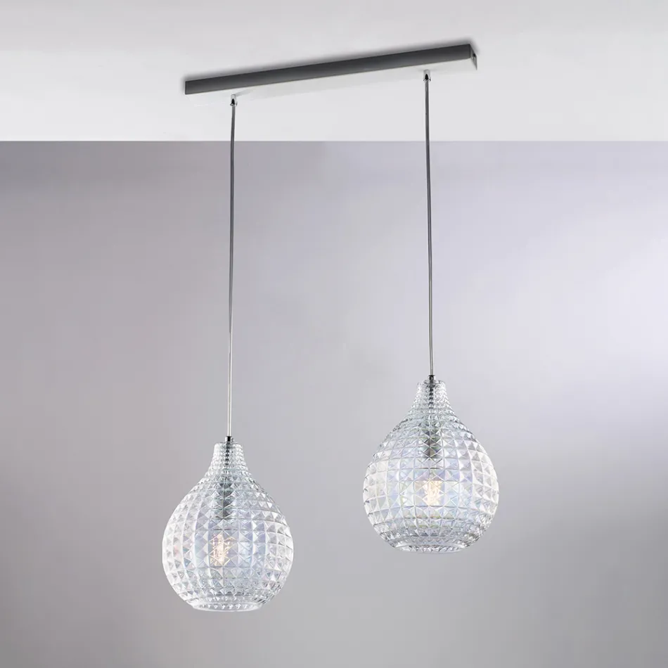 Lampada di Design in Metallo in Vetro con Pendenti in Cristallo - Atlas Viadurini