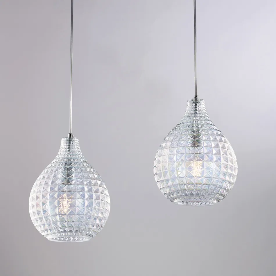 Lampada di Design in Metallo in Vetro con Pendenti in Cristallo - Atlas Viadurini