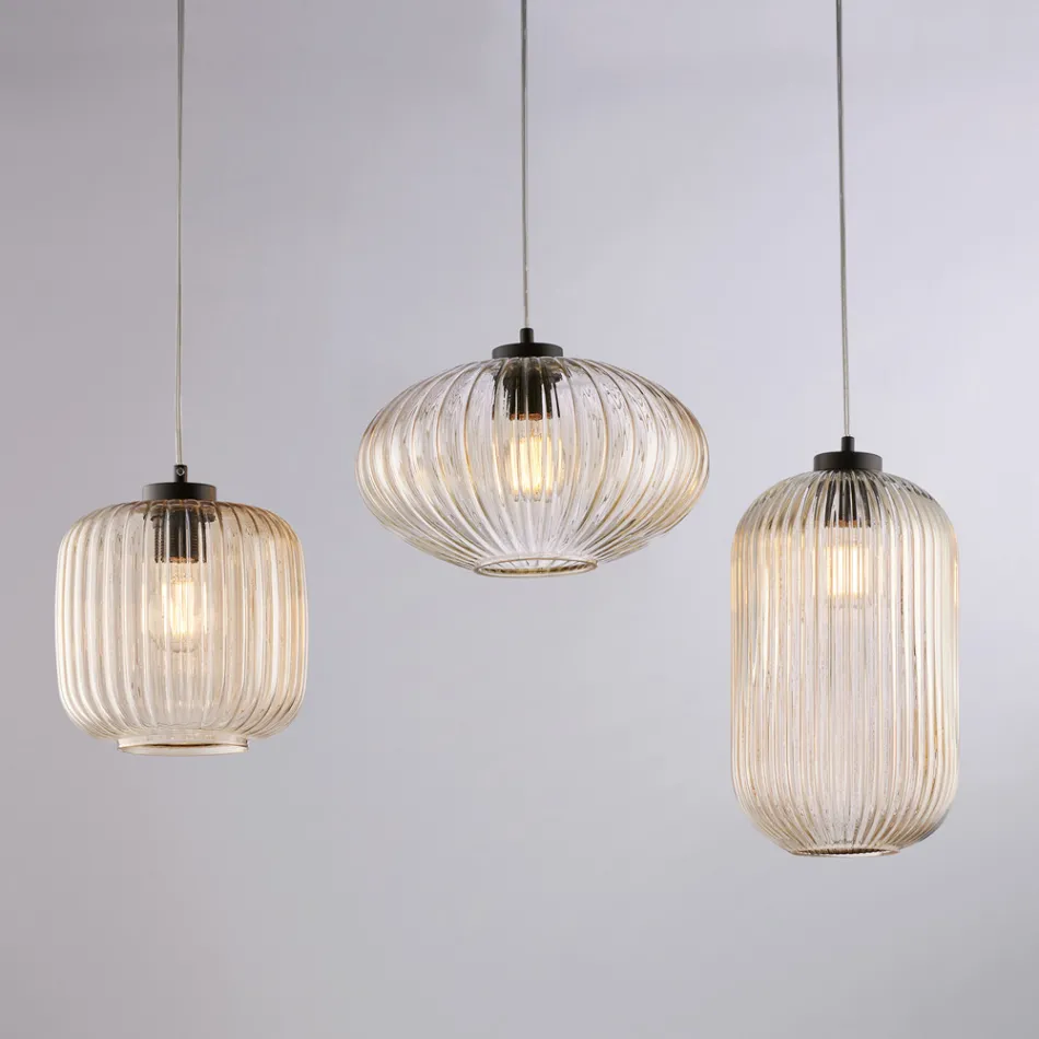 Lampada di Design in Metallo in Vetro Nero 3 Luci per - Tucana Viadurini