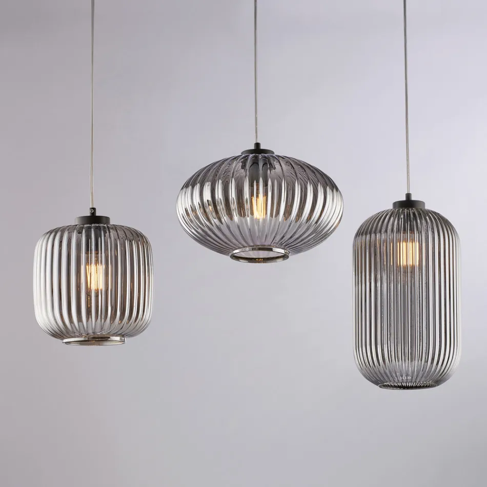 Lampada di Design in Metallo in Vetro Nero 3 Luci per - Tucana Viadurini